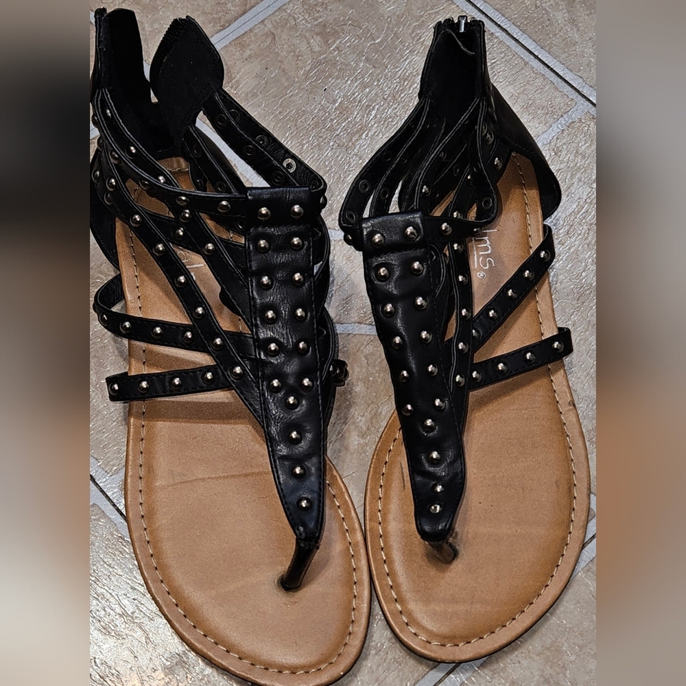 Black Studded Gladiator Sandals for Women
